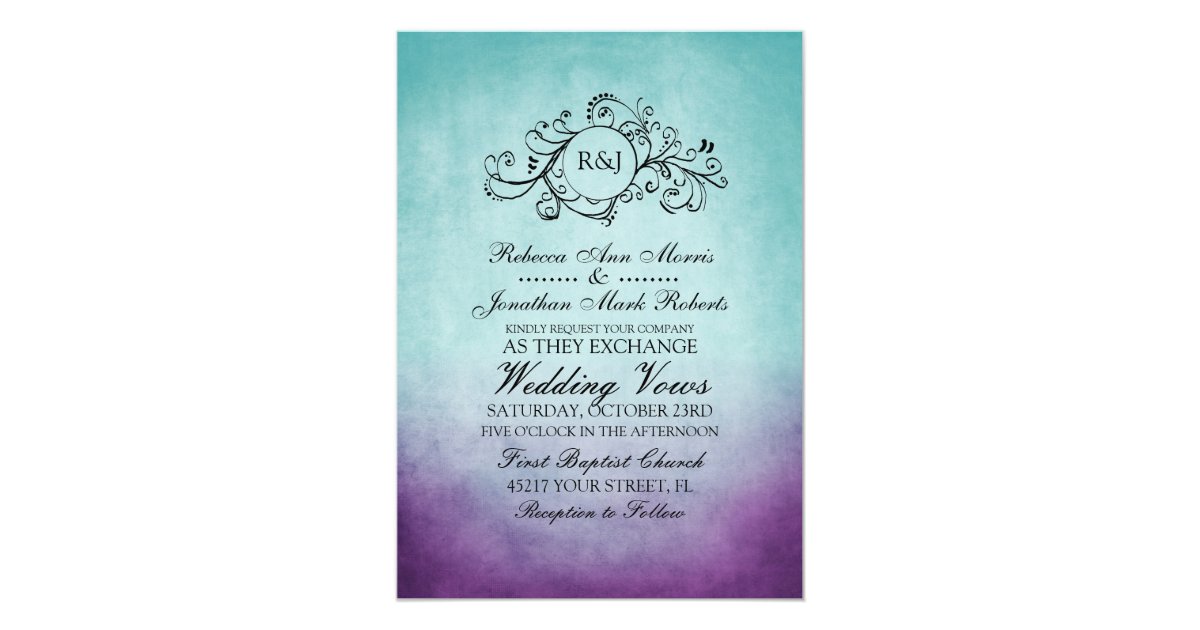 Rustic Teal Purple Bohemian Wedding Invitation | Zazzle