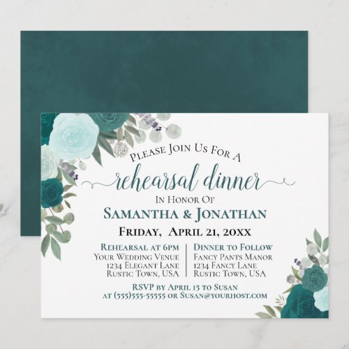 Rustic Teal Roses Floral Wedding Rehearsal Dinner