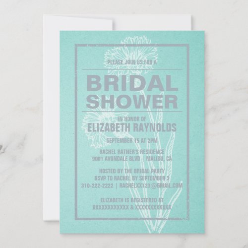 Rustic Teal &amp; Silver Bridal Shower Invitations