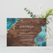 Rustic Teal Sparkle Dress Rose Quinceanera Party Invitation (Standing Front)
