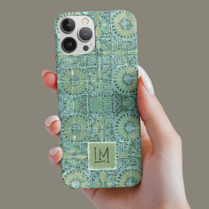 Rustic Teal Stamped Vintage Aesthetic Floral iPhone 13 Case