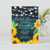 Rustic teal string lights sunflowers bridal shower invitation (Standing Front)