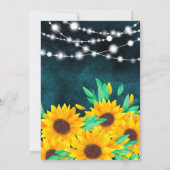 Rustic teal string lights sunflowers bridal shower invitation (Back)