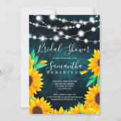 Rustic teal string lights sunflowers bridal shower invitation (Front)