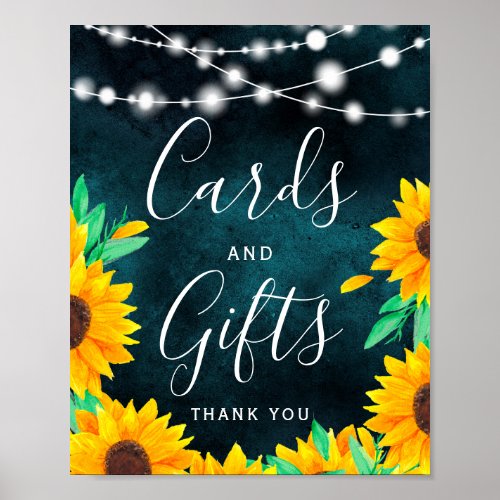 Rustic teal string lights sunflowers Card gifts Poster