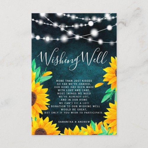 Rustic teal string lights sunflowers wishing well enclosure card