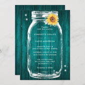 Rustic Teal Sunflower Mason Jar Wedding Invitation (Front/Back)