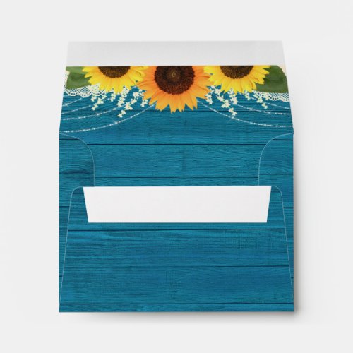 Rustic Teal Sunflower RSVP Card Return Address Envelope