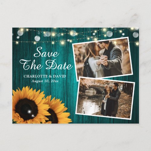 Rustic Teal Sunflower Save The Date Photo Announcement Postcard