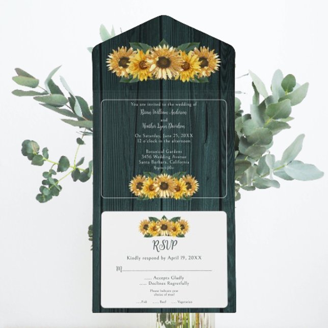 Rustic Teal Sunflower Wedding All In One Invitation (Rustic Teal Sunflower Wedding All in One Invitation)