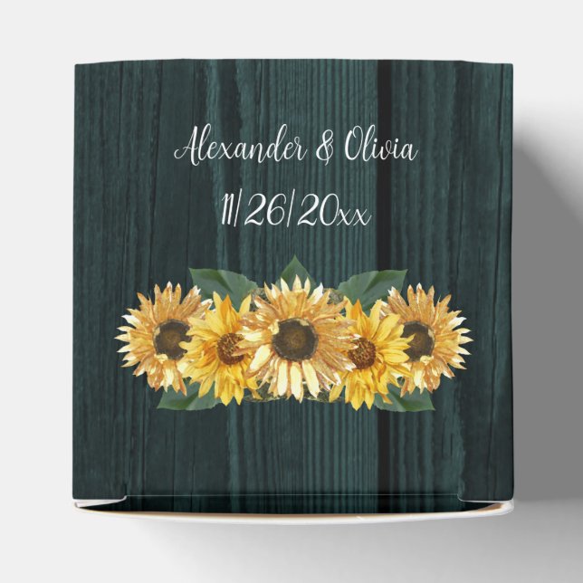 Rustic Teal Sunflower Wedding Favor Box (Top)