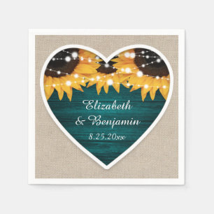 Rustic Teal Sunflower Wedding Napkins