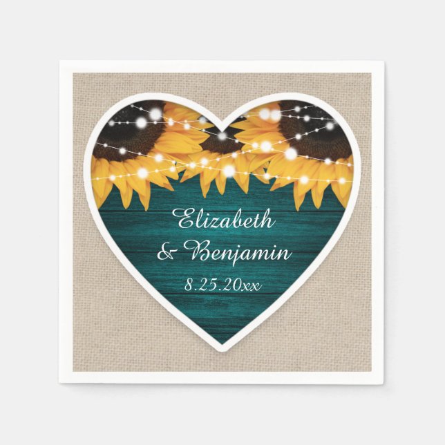 Rustic Teal Sunflower Wedding Napkins (Front)