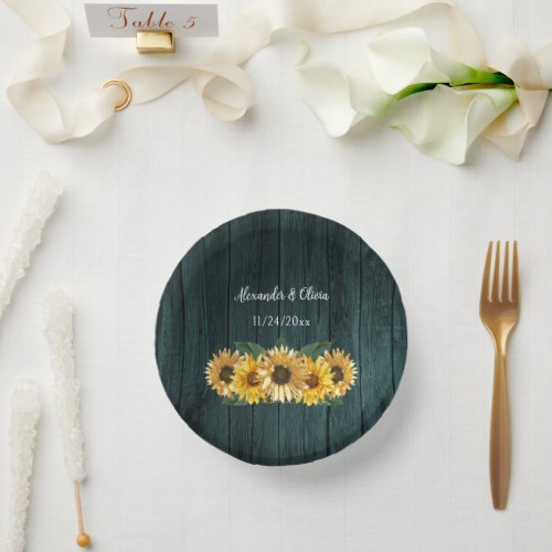 Rustic Teal Sunflower Wedding Paper Bowls