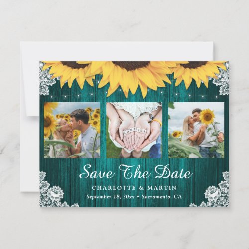 Rustic Teal Sunflower Wedding Photo Save The Date