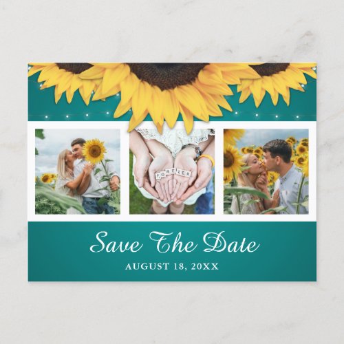 Rustic Teal Sunflower Wedding Photo Save The Date Announcement Postcard