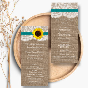 Rustic Teal Sunflower Wedding Program