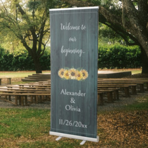 Rustic Teal Sunflower Wedding Retractable Banner