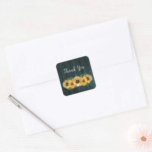 Rustic Teal Sunflower Wedding Thank You Square Sticker