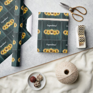 Rustic Teal Sunflower Wedding Wrapping Paper