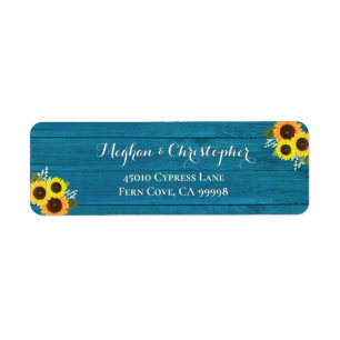 Rustic Teal Sunflowers Wedding Return Address Label