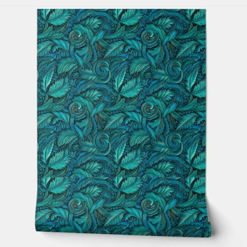 Rustic teal tooled leather  wallpaper 