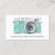 Rustic Teal Vintage Camera Photographer Business C Business Card