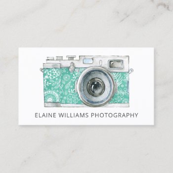 Rustic Teal Vintage Camera Photographer Business C Business Card by MG_BusinessCards at Zazzle