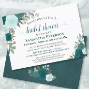 Rustic Teal Watercolor Floral Chic Bridal Shower Invitation at Zazzle