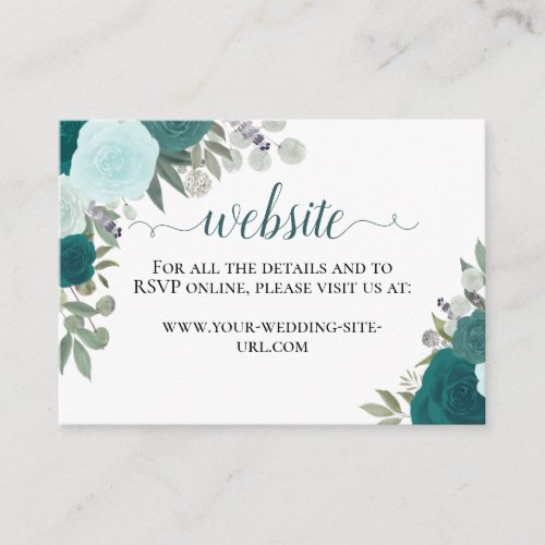 Rustic Teal Watercolor Roses Wedding Website Enclosure Card