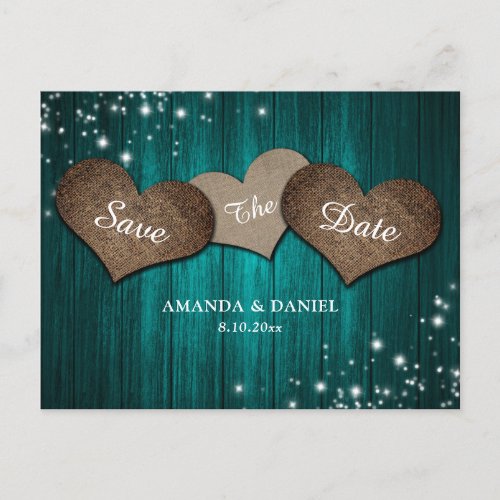 Rustic Teal Wedding Save The Date Postcard