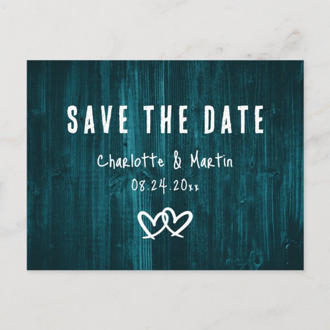 Rustic Teal Wedding Save The Date Postcard (Front)