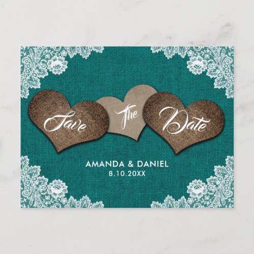 Rustic Teal Wedding Save The Date Postcard