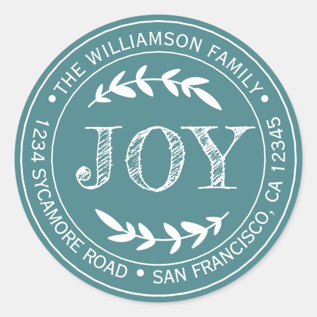 Rustic Teal White Christmas Return Address Classic Round Sticker (Front)