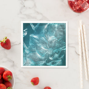 Rustic Teal White Floral Pattern Glitter Sparkle  Napkins