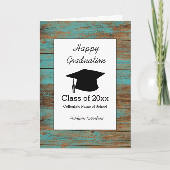 Rustic Teal Wood Class of 2025 Graduation Card (Front)