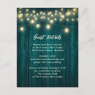 Rustic Teal Wood String Lights Enclosure Card