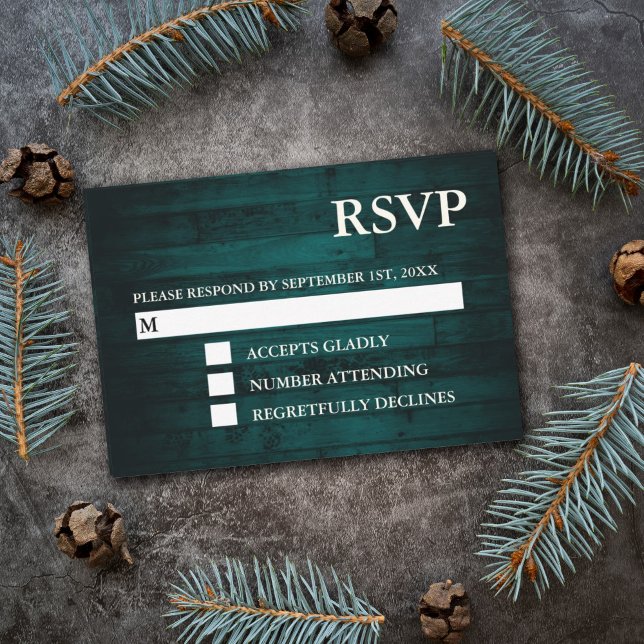 Rustic Teal Wood String Lights RSVP Cards (Creator Uploaded)