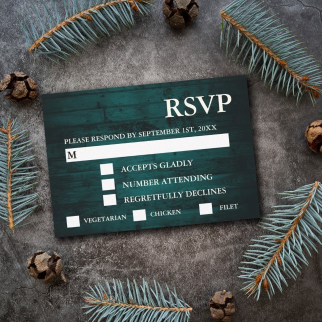 Rustic Teal Wood String Lights RSVP & Meal (Creator Uploaded)