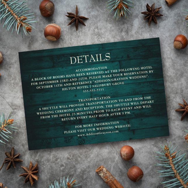 Rustic Teal Wood String Lights Wedding Detail Enclosure Card (Creator Uploaded)