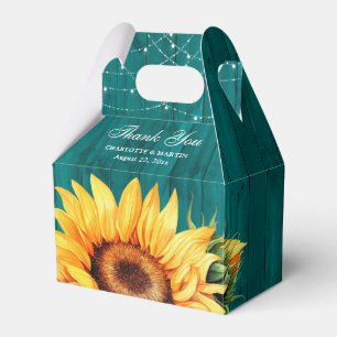 Rustic Teal Wood Sunflower Floral Monogram Favor Boxes