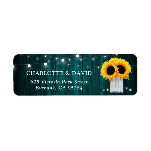 Rustic Teal Wood Sunflower Return Address Label