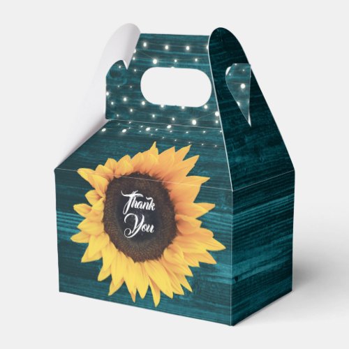 Rustic Teal Wood Sunflower Wedding Thank You Favor Boxes
