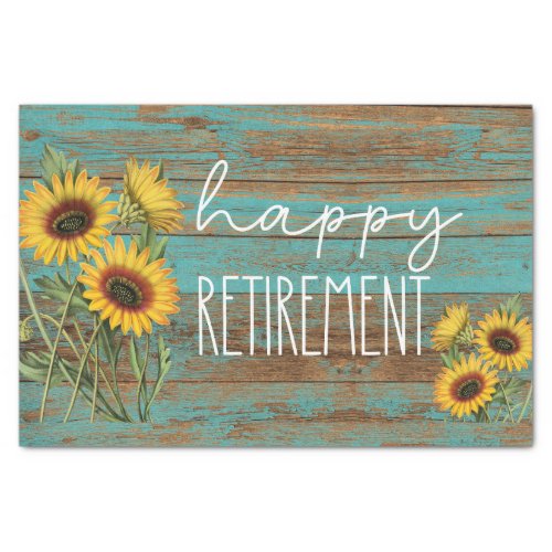 Rustic Teal Wood Sunflowers Retirement Tissue Paper