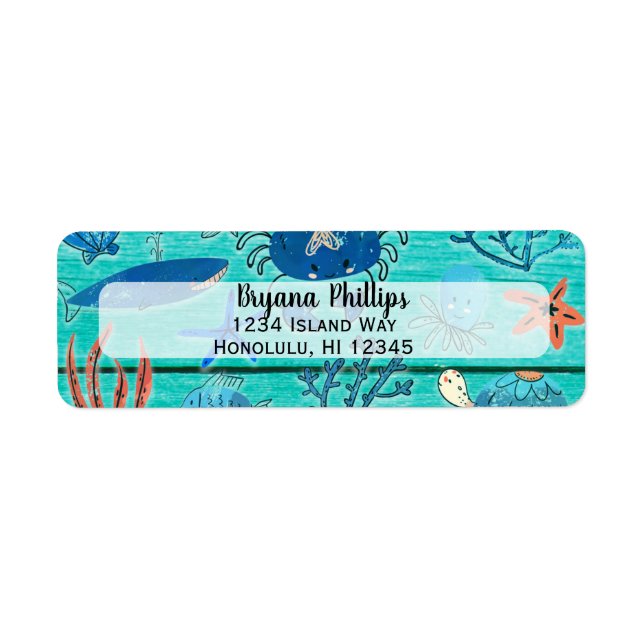 Rustic Teal Wood & Under the Sea Friends Whimsical Label (Front)