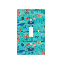 Rustic Teal Wood & Under the Sea Friends Whimsical Light Switch Cover