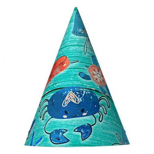 Rustic Teal Wood  Under the Sea Friends Whimsical Party Hat