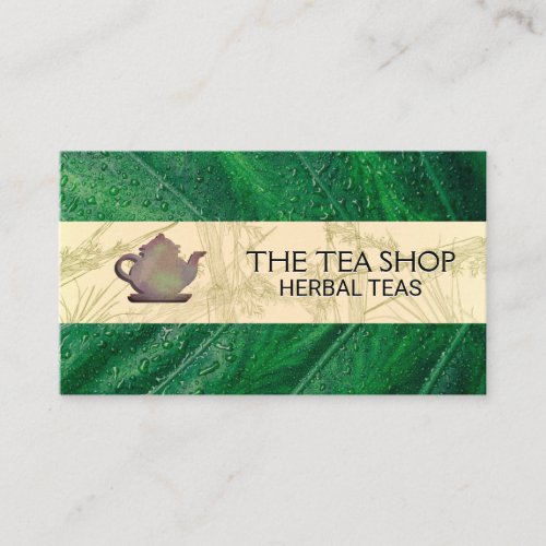 Rustic Teapot  Green Leave  Business Card