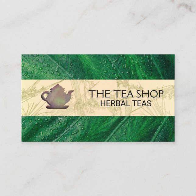 Rustic Teapot | Green Leave | Business Card (Front)