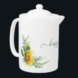 Rustic Teapot with Sunflower and Eucalyptus<br><div class="desc">Rustic Teapot with Sunflower and Eucalyptus. Romantic style with yellow sunflowers,  eucalyptus,  and greenery will fill your home with sunshine and a good mood. Rustic Teapot for a happy home.</div>
